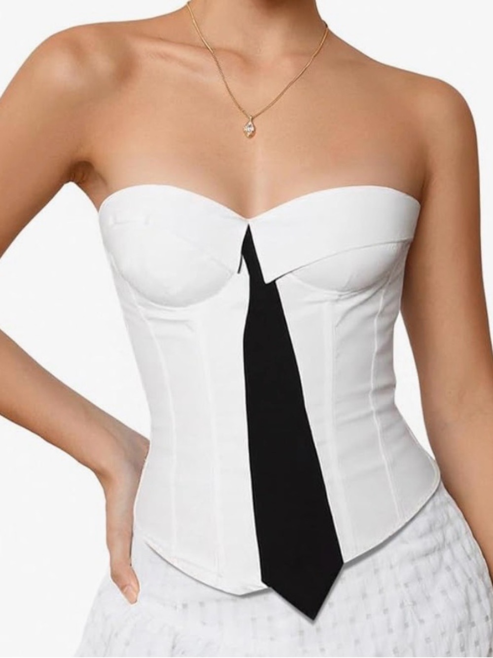 White Size XS Strapless Corset Top with Black Tie Detail, New With Tags